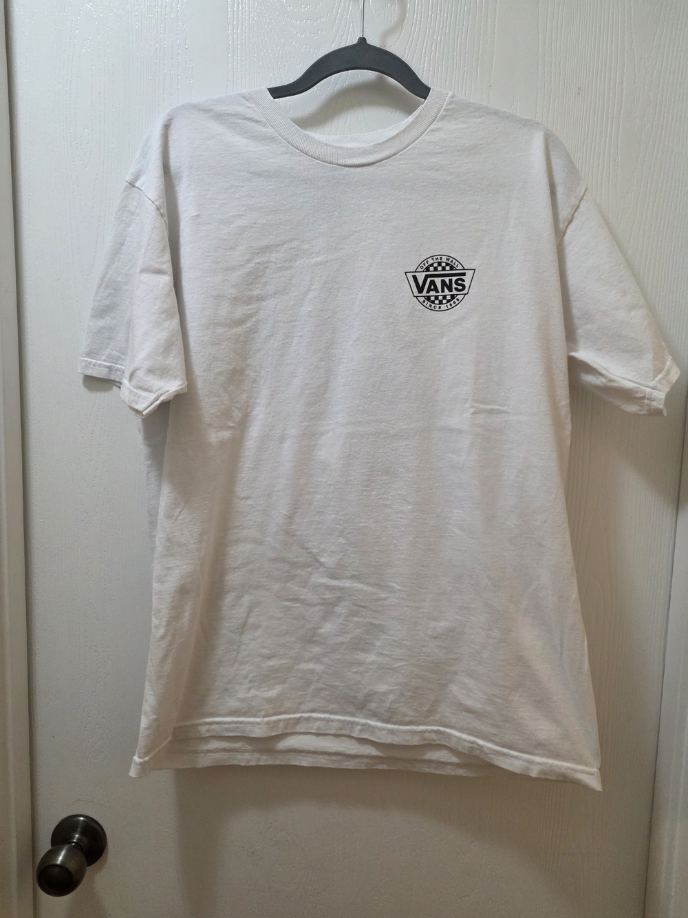 Vans White Short Sleeve Tee with Small Black Crest Logo